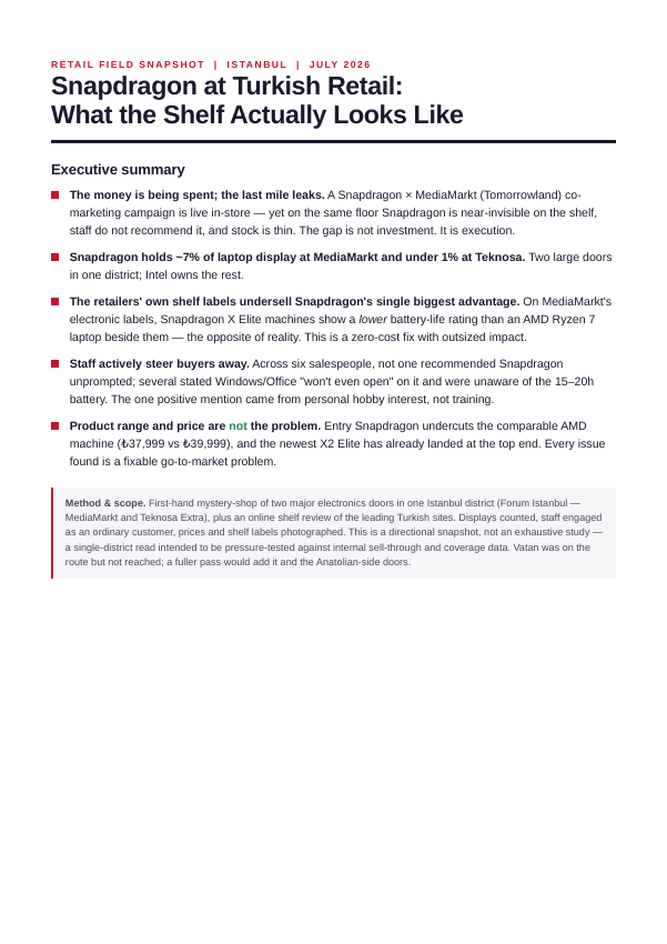 Independent Snapdragon retail field research page